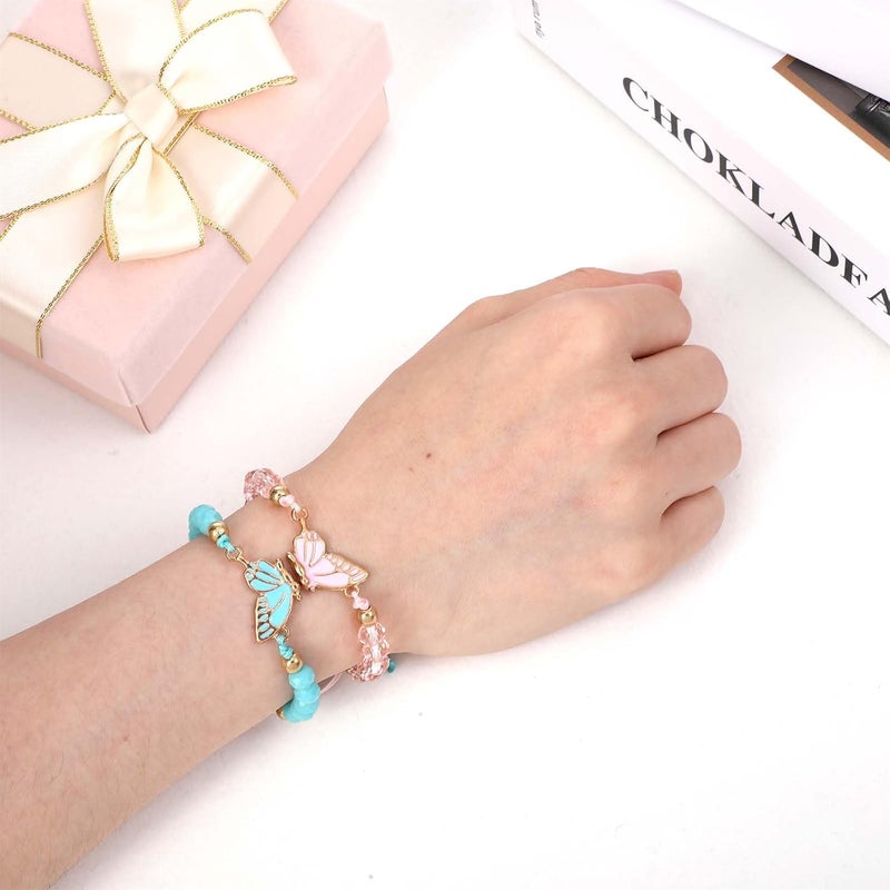 simarro 2pcs Matching Bracelets, Butterfly Friendship Bracelets Adjustable Strand Best Friends Bracelet, Handmade Charm Couples Jewelry Gifts for Women Couples Friend - Image 4